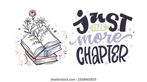 Just one more chapter - cute hand drawn doodle lettering print.