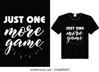 Just one more game, Stylish t-shirt and apparel trendy design with a glitchy gamepad, typography, print, vector illustration