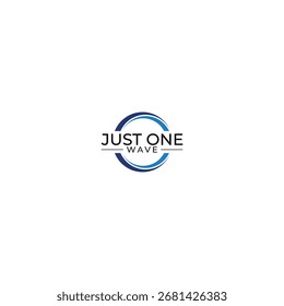 Logotipo de Just One Wave en azul y negro sobre fondo blanco
