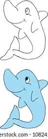 Just outlined and colored versions of a happy dolphin - Vector
