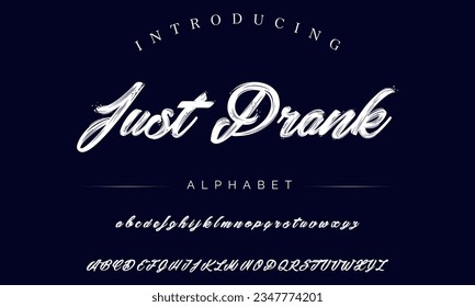 Just Prank vector brush style font, alphabet, typeface, typography. Global swatches.