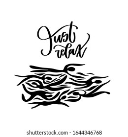 Just relax modern calligraphy with people swimming figures. Monochrome Matisse inspired vector art print design about recreation for wall art, poster or banner. 
