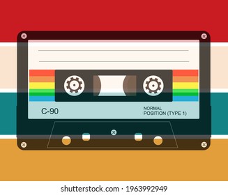 Sólo diseño de vectores retro con barras de color de los años 70 de 60 y cinta de audio