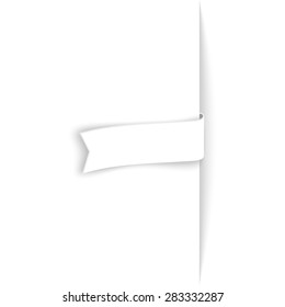 Just ribbon sticking out from incision on a paper. White isolated element design