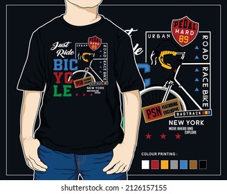 just ride bicycle, vector typography illustration design graphic for print