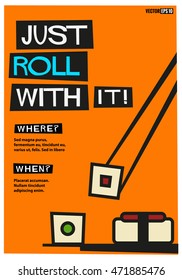 Just Roll With it! (Flat Style Vector Illustration Sushi Quote Poster Design) Event Invitation Template
