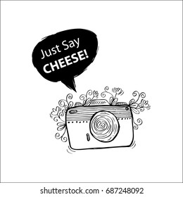 Just say cheese! lettering with camera.