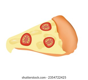 Just a slice of pizza margherita appetizing cheese and tomato on a white background Vector EPS10