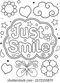 Just Smile Children Coloring Page Vector Illustration. 