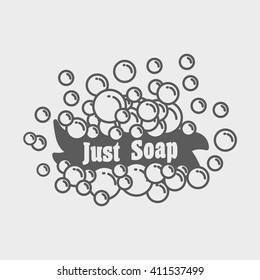 Just soap logo or label concept with banner and foam