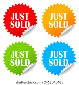 Just sold vector stickers set isolated on white background, flat design web elements for business presentation or announce