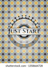 Just Start arabic style badge. Arabesque decoration.