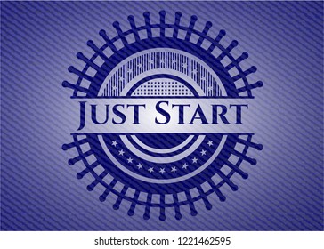 Just Start badge with jean texture