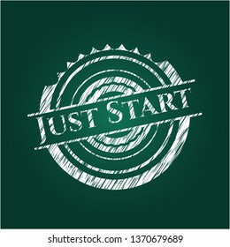 Just Start chalkboard emblem on black board