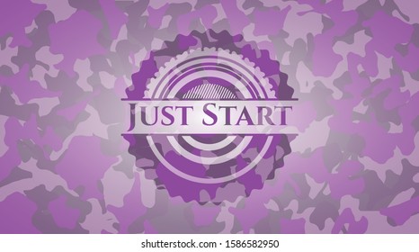 Just Start pink on camouflaged texture. Vector Illustration. Detailed.