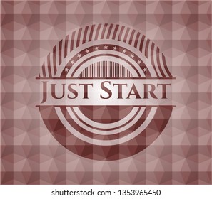 Just Start red badge with geometric background. Seamless.