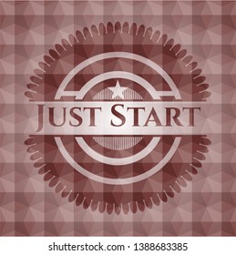 Just Start red badge with geometric pattern. Seamless.