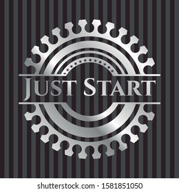 Just Start silver emblem or badge. Vector Illustration. Mosaic.