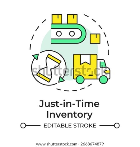 Just in time inventory multi color concept icon. Reserving materials for actual need. Resources management method. Round shape line illustration. Abstract idea. Graphic design. Easy to use in article