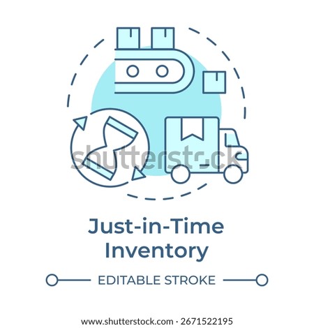 Just in time inventory soft blue concept icon. Reserving materials for actual need. Resources management method. Round shape line illustration. Abstract idea. Graphic design. Easy to use in article