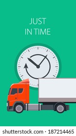 Just in time, truck and clock composition. Modern flat design elements and icons. EPS10 vector.