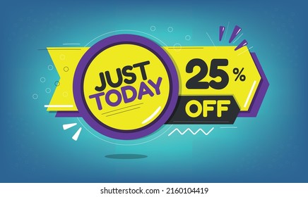 Just today, 25% discount just today, twenty-five percent, promotion sales and marketing, discount tag and icon