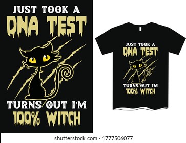 Acabo de hacer una prueba de ADN y resulta que soy 100% de bruja-Halloween T-Shirt Design. Gráfico vectorial de Halloween. Ilustración de la camiseta de Halloween. Diseño de camisetas de diablo con cabeza de trompa. vector de Halloween aterrador, cráneo, murciélago
