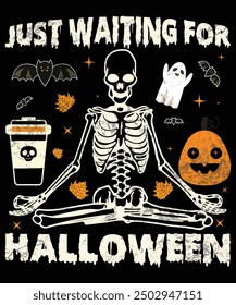 Just Waiting For Halloween, Boo Witch Cap Halloween Retro Groovy, Spooky Squad, Dark Moon Night, Vintage Retro Grave Cat Bat Pumpkin, Halloween Night, Halloween Pumpkin, Happy Boo shirt