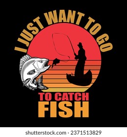 i just want to go to catch fish illustrations with patches for t-shirts and other uses