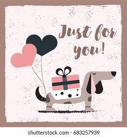 Just For You Card With Dog Illustration 