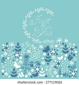 Just for you floral doodle card with leaf frame.