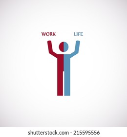 Justice balance icon with silhouette of human and work or life text illustration