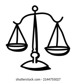 Justice balance scale in editable doodle icon