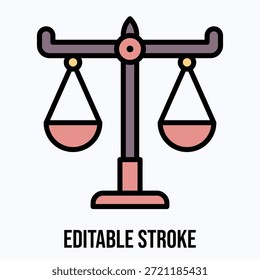 Justice Balance Scale Isolated Vector Lineal Colour Style Icon Editable Stroke