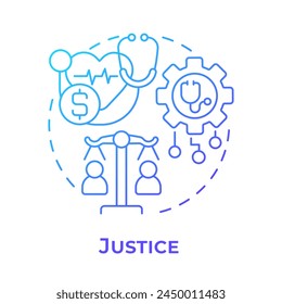 Justice blue gradient concept icon. Principle of bioethics. Equality in healthcare industry. Round shape line illustration. Abstract idea. Graphic design. Easy to use in presentation