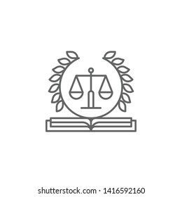 Justice book outline icon. Elements of Law illustration line icon. Signs, symbols and vectors can be used for web, logo, mobile app, UI, UX