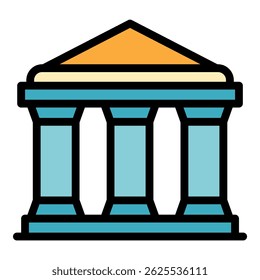 Symbol des Justizgebäudes. Umriss Gerechtigkeit Gebäude Vektorsymbol Farbe flach einzeln