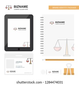 Justice Business Logo, Tab App, Diary PVC Employee Card and USB Brand Stationary Package Design Vector Template