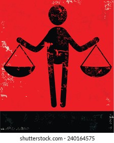 Justice concept,human resource on red background,grunge vector
