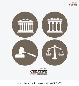 Justice court building image with scales of justice ,book and gavel.vector illustration.