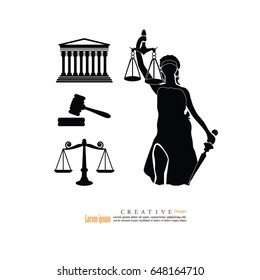 Justice court building image with scales of justice , gavel and lady of justice.vector illustration.