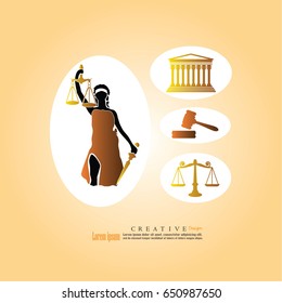 Justice court building image with scales of justice , gavel and lady of justice.vector illustration.