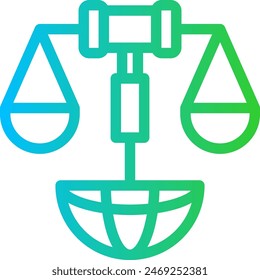Justice diplomacy icon with blue and green gradient outline style. justice, legal, court, lawyer, law, judge, balance. Vector Illustration