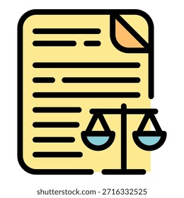 Icono de documento de justicia. Esquema de documento de justicia Vector icono de color plano aislado