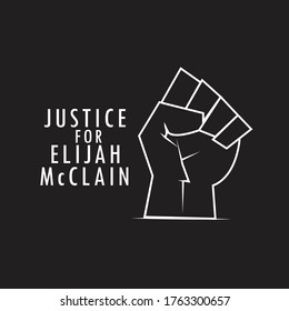 Justicia para la ilustración vectorial Elijah McClain con las manos apretadas/puño. El símbolo de la mano para la vida negra protestó por el problema en Estados Unidos para detener la violencia contra los negros. Lucha por los derechos humanos