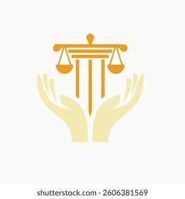 Justice and Equality: A logo design of scales of justice held by hands.