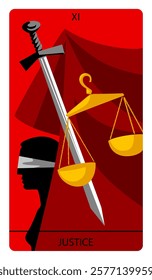 The Justice of fortune character of Tarot playing card in modern cartoon minimalism flat style. Vector illustration in minimalism flat style