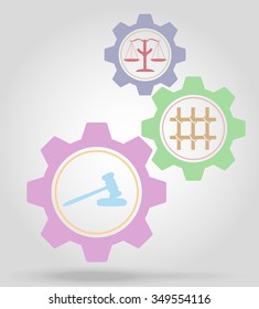 justice gear mechanism concept vector illustration isolated on gray background