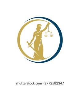Justice Goddess Themis, lady justice. Statue of Femida on white background for law firm, lawyers, rights attorneys, business law firm, Woman in dress holding scales sword