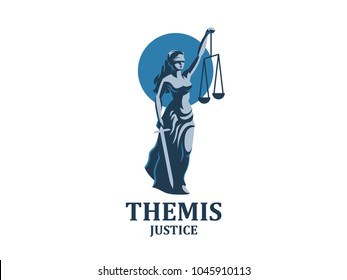 Justice Goddess Themis. Vector emblem.